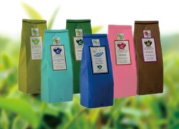 Tea bag in different colors (pink, blue, green, black, red)